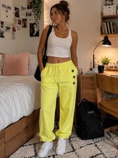 Sundry Neon Yellow Joggers with Black Star Detail Size M NWOT picture