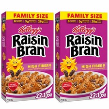 2 PACK Kellogg’s Raisin Bran Breakfast Cereal High Fiber Family Size 22.1 oz.... picture