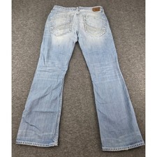 BKE Jeans Mens 31S Light Blue Aiden Bootcut Distressed Heavy Stitch Denim picture