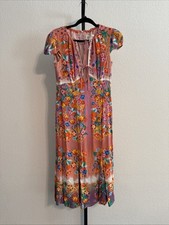 Saloni Sienna Floral Lace-Up Front Crepe Midi Dress w/ Bubble Cap Sleeves- Sz 4 picture
