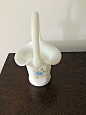 Vintage Fenton Satin Basket Hand Painted Blue Flowers Six Panels Signed picture