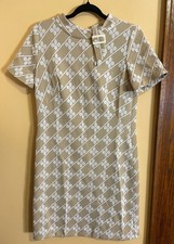Vintage 60s Mod Geometric Mini Dress Tan White Floral picture