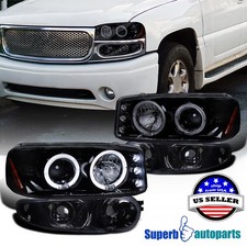 Fits 2000-2006 Sierra Denali Halo Projector Headlights+Bumper Lamps Black Smoke picture