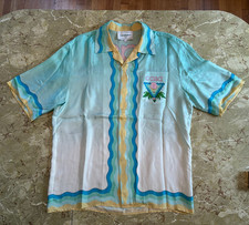 Casablanca Shirt, 100% Silk, Men's Size M, Ping Pong / Table Tennis Design picture