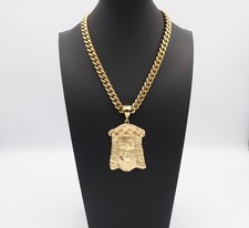 Jumbo Jesus Face Pendant Necklace, 10mm Cuban Chain, Heavy Plated Gold picture
