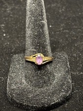 Vintage 10k Solid Gold Amethyst and Diamond Ring - Stamped 10k SKAL - Size 6.5 picture