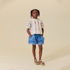 NWOT LALI Kids girls coastal blue embroidered Paper bag Shorts sz 6 picture