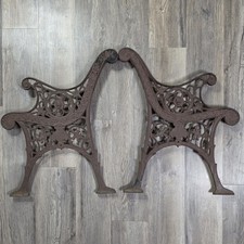 Antique Cast Iron Bench Ends Victorian Style Park Garden Lions Head Vtg Decor picture