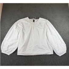 LOFT White Embroidered Balloon Sleeve Cotton Blouse XL NWT picture