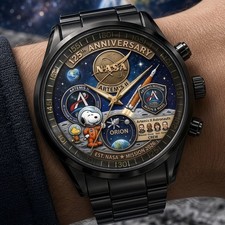 Snoopy x NASA Artemis II Black Stainless Steel Watch picture