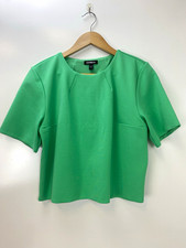 Express Women’s M Green Solid Short Sleeve Round Neck Pullover Blouse picture