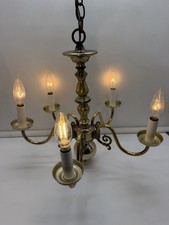 Vintage 5 Arm Brass Chandelier Flemish Dutch Ball Colonial Williamsburg Candelab picture