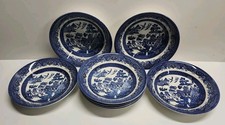 Set of 8 Churchill Blue Willow Rim Soup Bowls 6.75