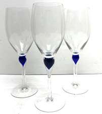 Lot of 3 Zrike Vintage Cobalt Blue Teardrop Wine Glasses 8” Handblown picture