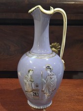 Antique 19thC Neoclassical Porcelain Ewer Greek Revival Periwinkle Pitcher Vase picture