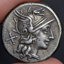 Roma Head Denarius 149BC NGC VF Ancient Roman Republic Silver Coin Cabinet Toned picture