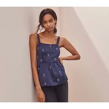 Anthropologie Dhruv Kapoor Navy Embellished Satin Top Crystal Floral NWT L picture