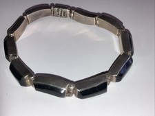 Taxco Black Onyx Vintage Link Bracelet Mexico 7 Inch 23 Grams Silver 950 TN-07 picture
