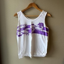 Retro 90s Style Wory Miami Purple Hibiscus Tropical Tank Top XL picture