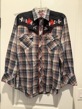 Vintage Chute #1 Western Shirt Mens 16-33 Plaid Embroidered Floral Pearl Snap picture