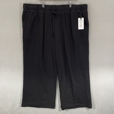 Terra & Sky Pants Womens Size 3X Black Knit Stretch Waist Wide Leg Cotton New picture