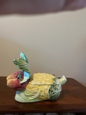 vintage Vietri Italian Majolica vegetable rabbit tureen made in Italy, featuring picture