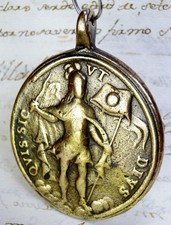 ANTIQUE 18TH CENTURY CATHOLIC HOLY TRINTY & ARCHANGEL ST. MICHAEL BRONZE MEDAL picture