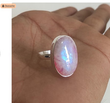 Handmade Pink Moonstone Ring: 925 Sterling Silver Boho Woman Ring All Size R 437 picture