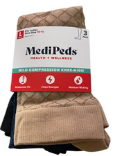 MediPeds 3 Pair Women's Mild Compression Fancy Knee High Socks, Shoe Size 10-13 picture