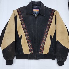 Vintage Cripple Creek Suede Leather Jacket Black Brown Western Large picture