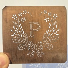 Antique Copper Monogram Stencil Letter P – Ornate Alphabet Plate c.1880–1920 P1 picture