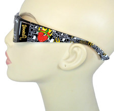 ED HARDY Black Rectangular Sunglasses VTG Rhinestones No More War Tattoo Design picture