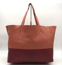 CELINE Horizontal Cabas Leather Tote Bag Bicolor Bordeaux Phoebe Era Pre-Owned picture