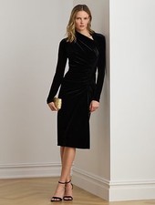 $195 Lauren Ralph Lauren Women’s Ruched Velvet Asymmetrical Dress Black 14 picture