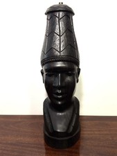 Vintage African Style Hand Carved Wood Bust Sculpture Lamp Base 16.75