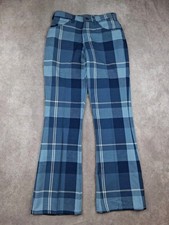 Vintage Levis Sta Prest Pants 28x30 Blue Plaid Big E Bell Flare 70s True USA picture