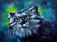 Pallas's Cat Manul Portrait Original Unique Oil Painting Handpainted 18