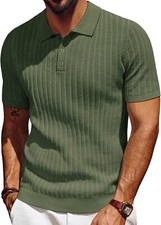 Mens Knit Polo Shirt Short Sleeve Textured Casual Summer Collared Tee Breathable picture
