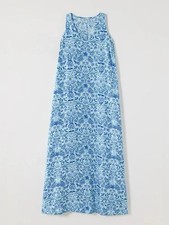 J.Jill Women's Lge  Aqua Floral Coastal 100% Linen Sleeveless V Neck Mxi Dress picture