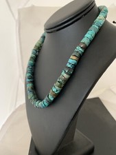 Rustic Turquoise Heishi 9mm Navajo Sterling Silver Bead Necklace 17
