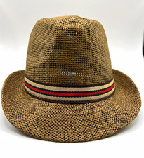 Lot of 4 Men’s Straw Fedora Hats Striped Band Lightweight Casual Spring/Summer picture