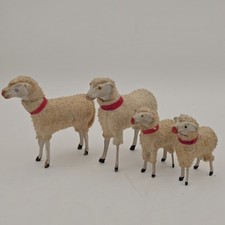 Antique German Putz Sheep Set of 4 - Pre-WWII Wooly Figurine Flock - Circa 1930s picture