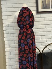 ModCloth 3X Black Red Floral Maxi Dress Halter Tie Waist Plus Size Retro picture