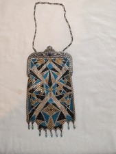 Antique 1920's Mandalian Mfg Co Enameled Mesh Purse Art Deco Jeweled Frame Clasp picture