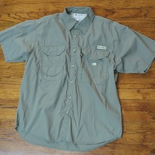 Columbia PFG Fishing Shirt Mens Medium OD green Vented Short Sleeve picture