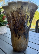 Jozefina Krosno Brown Handkerchief Vase 10.5