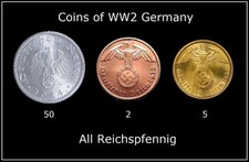 COINS OF WW2 GERMANY - Set of 3 - Third Reich - Hitler Era - Authentic Vintage picture