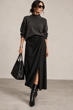 Weekend Max Mara Burano Sz L Black Draped Midi Skirt Modal Cotton 2357760139 picture