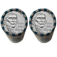 2026 P + D Semiquincentennial Jefferson Nickel 2x $2 Rolls 80 Coins picture