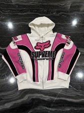 Supreme x Fox Factory Team Full Zip Hoodie White Pink Black Men's L Cotton picture